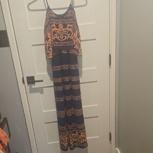 Chic Navy and Orange Maxi Dress